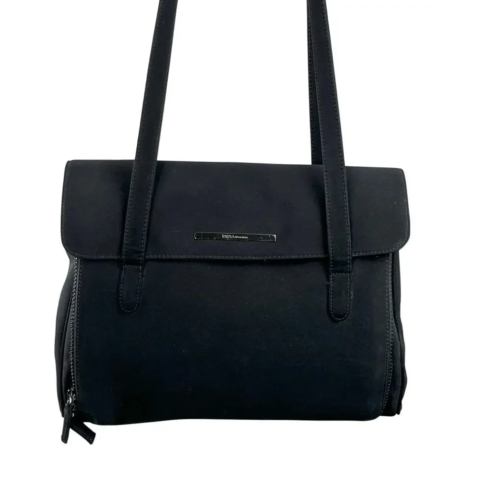 Vintage 90s Enzo Angiolini Black Large Flapover Shoulder Bag Credit Card Storage